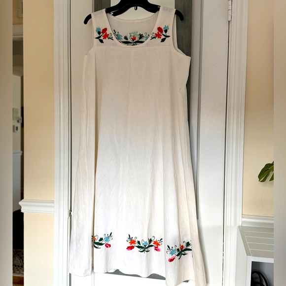 Mountain Maid  L’Artisane Haitian Embroidery Midi Dress Lagenlook Relaxed Fit - Picture 1 of 10